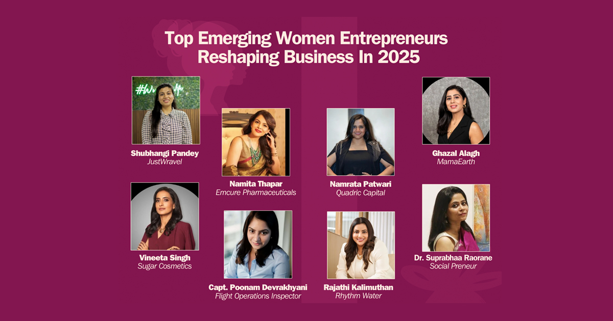 Emerging Women Entrepreneurs, JustWravel, Ghazal Alagh, Namita Thapar, Namrata Patwari, Vineeta Singh’s Bold Bet, Capt. Poonam Devrakhyani, Rajathi Kalimuthan, Dr. Suprabhaa Raorane